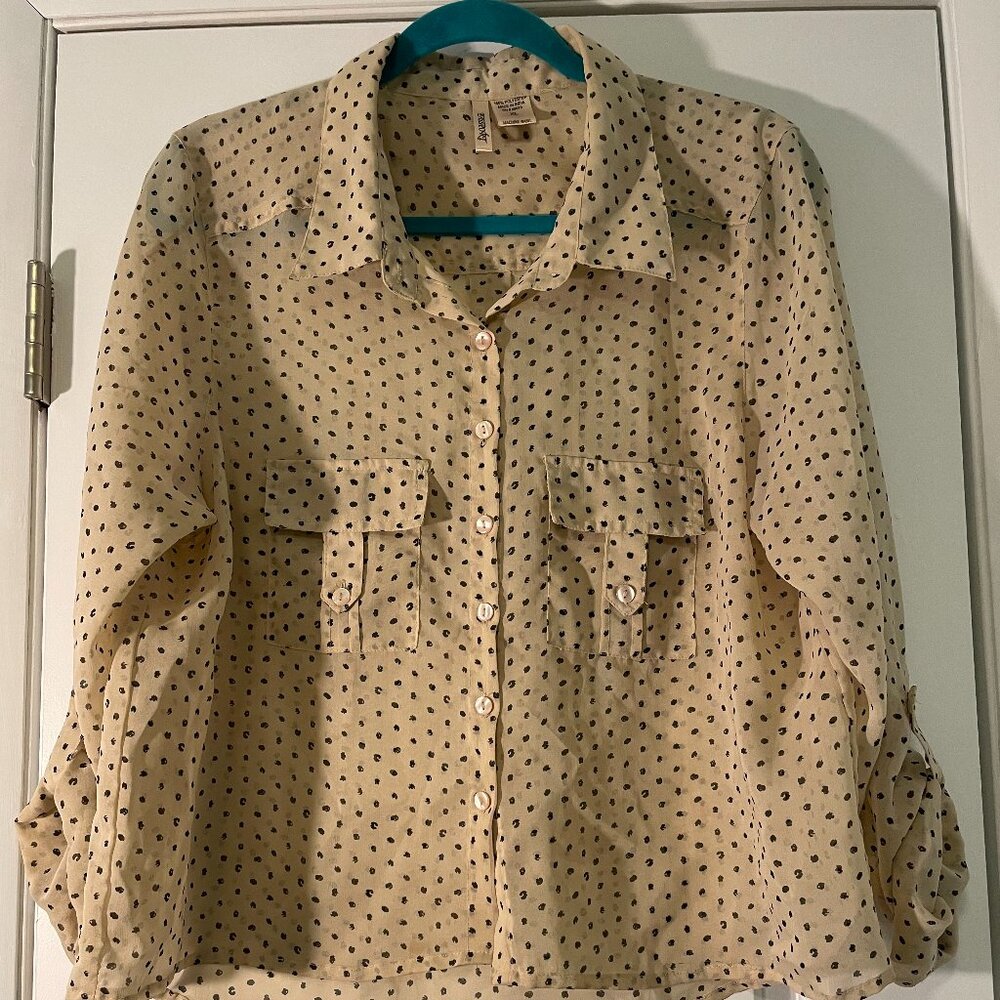 Passport Sheer Printed Button Up Blouse XL